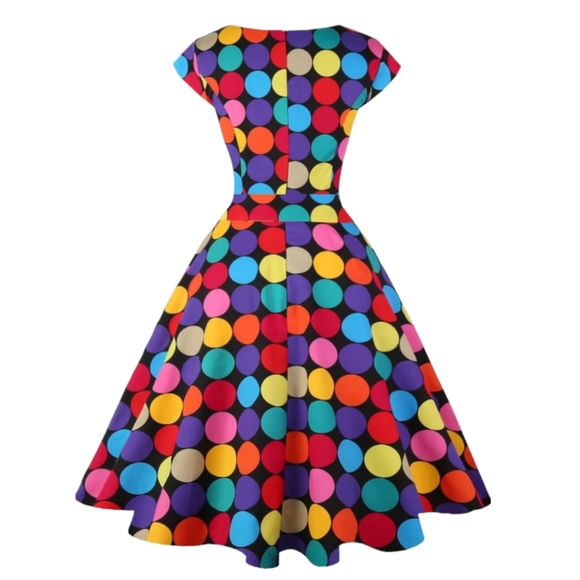 New Women's Retro Polka Dot Vintage Swing Dress With Belt & Pockets, Size L - Picture 2 of 8